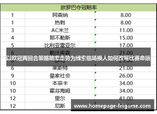 以欧冠两回合策略赔率走势为线索临场换人如何改写比赛命运
